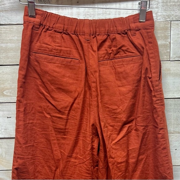 Uniqlo Pants Womens XS Rust Brown Cropped Linen‎ Blend High Waist Wide Leg - Picture 6 of 11